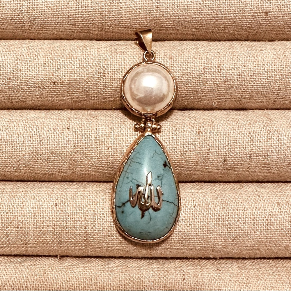 Arabic | Pendant | Pearl & Turquoise Drop with Arabic